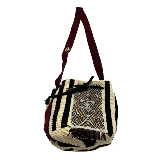 NAJASH Mochila Wayuu Embera in Beige/Black/Wine Red